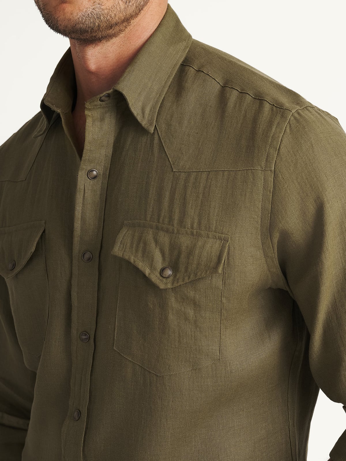 The Irish Linen Western Shirt in Olive The Irish Linen Western Shirt in Olive