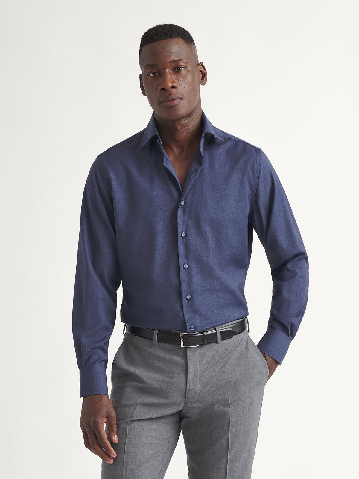 merino wool dress shirt ETON Navy Twill 100% Merino Wool Shirt Wide Spread Slim Fit Dress All Sizes