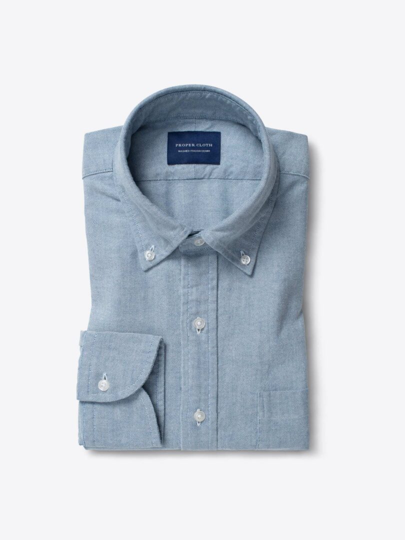 Albiate Washed Light Indigo Oxford Cloth Tailor Made Shirt 