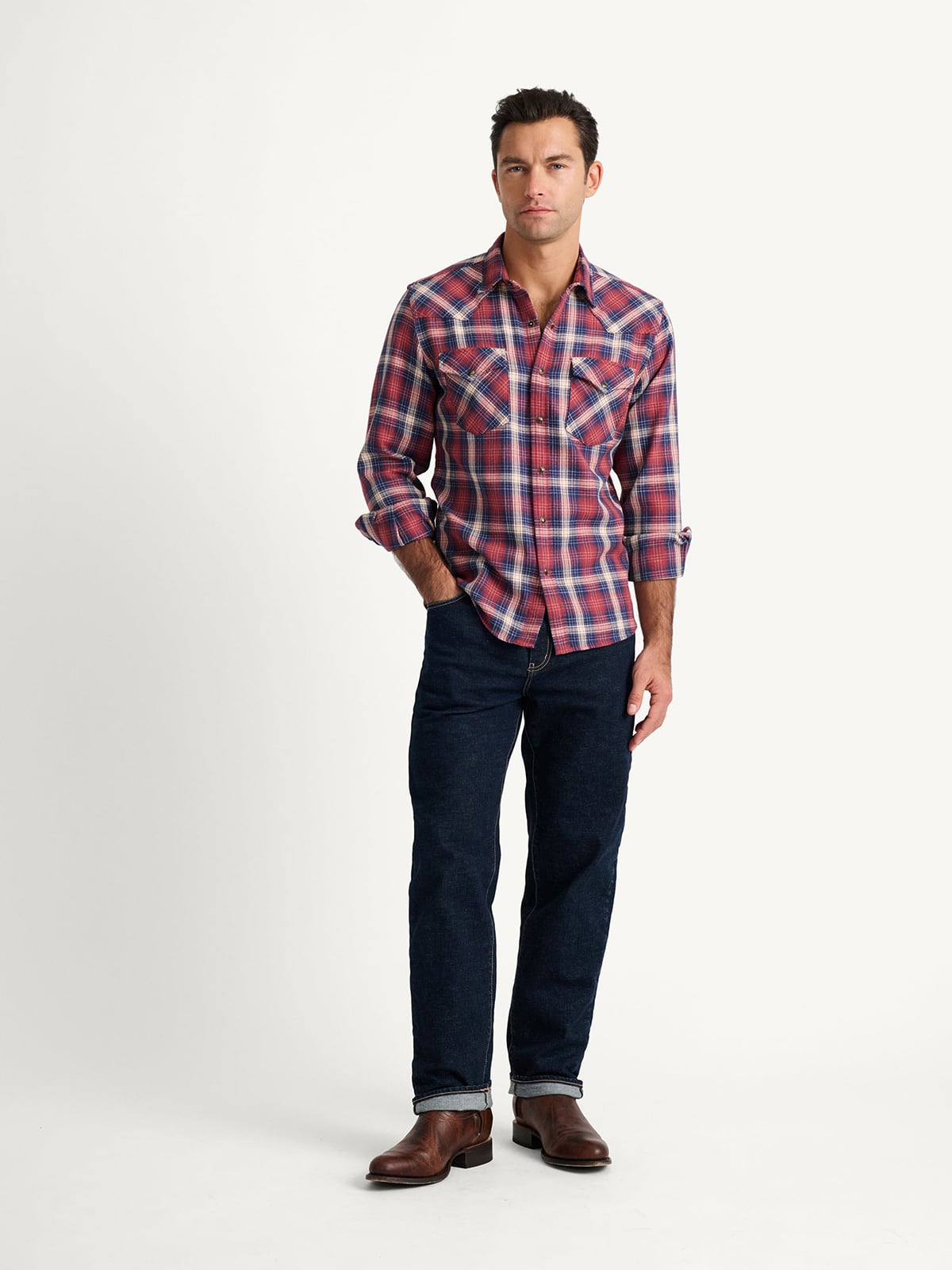 The Jackson Western Shirt in Navy and Red Ombre