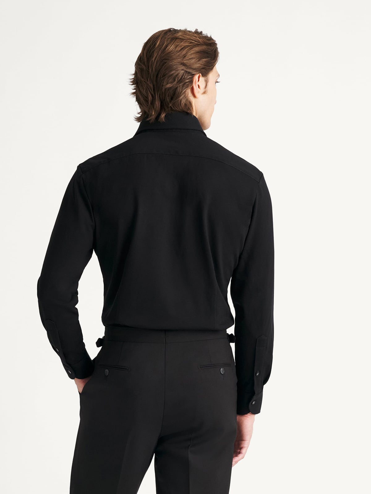 The Cutaway Collar Italian Knit Shirt in Black