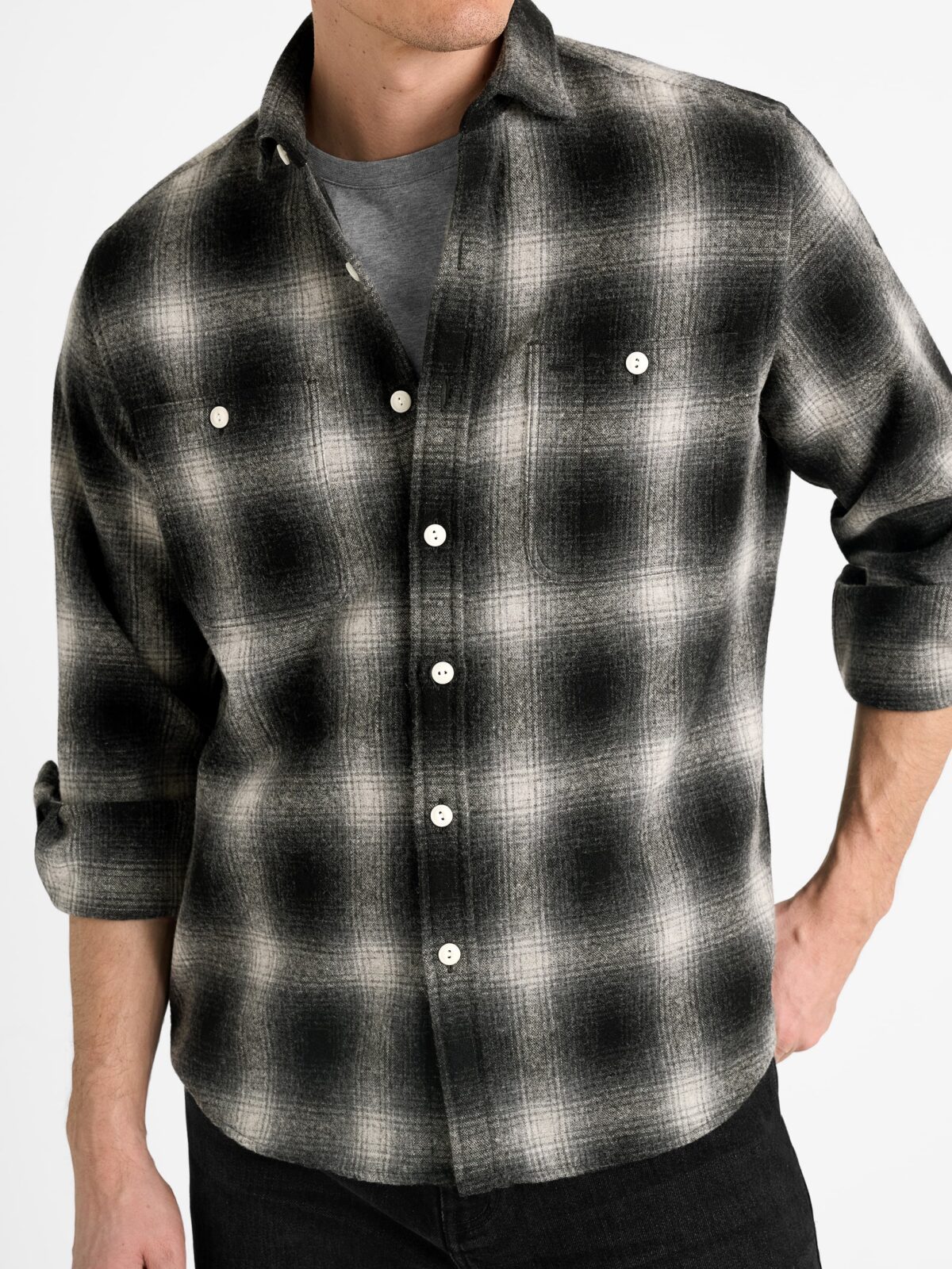 Japanese Grey Wool Ombre Plaid Shirt by Proper Cloth