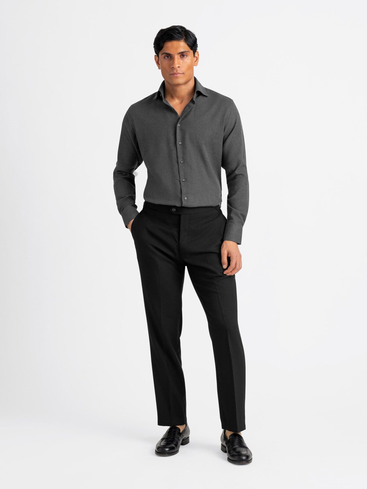 The Thomas Mason Cotton and Cashmere Dress Shirt in Charcoal