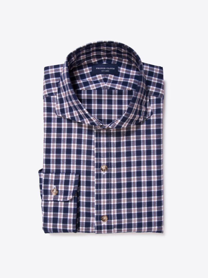 Brown Blue Tacoma Check Flannel Fitted Shirt 