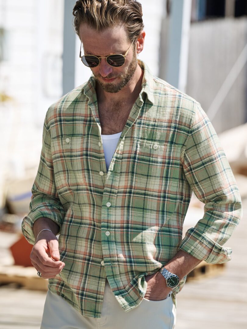 Sedona Sage and Salmon Linen Blend Plaid Thumb Detail