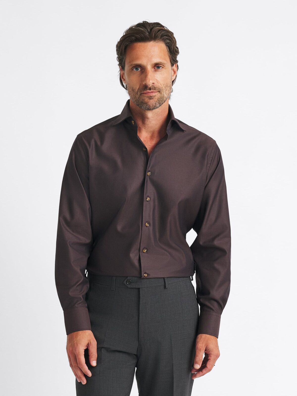 white christmas dresses Non-Iron Cotton Solid Dress Shirt With Contrast Trim main image 0