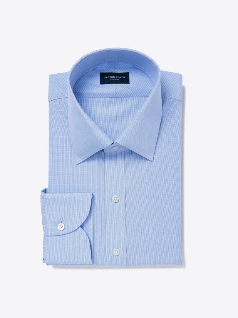 Madison Light Blue Micro Grid Fitted Dress Shirt 