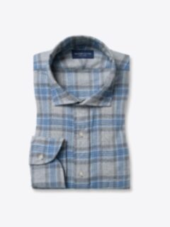 Satoyama Light Grey and Light Blue Plaid Flannel Shirt by