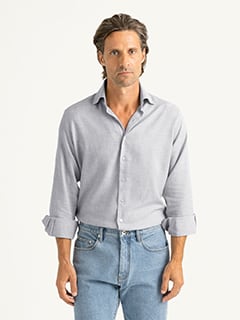 The Thomas Mason Cotton and Cashmere Dress Shirt in Light Grey