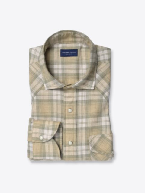 Shop Satoyama Beige Large Plaid Flannel