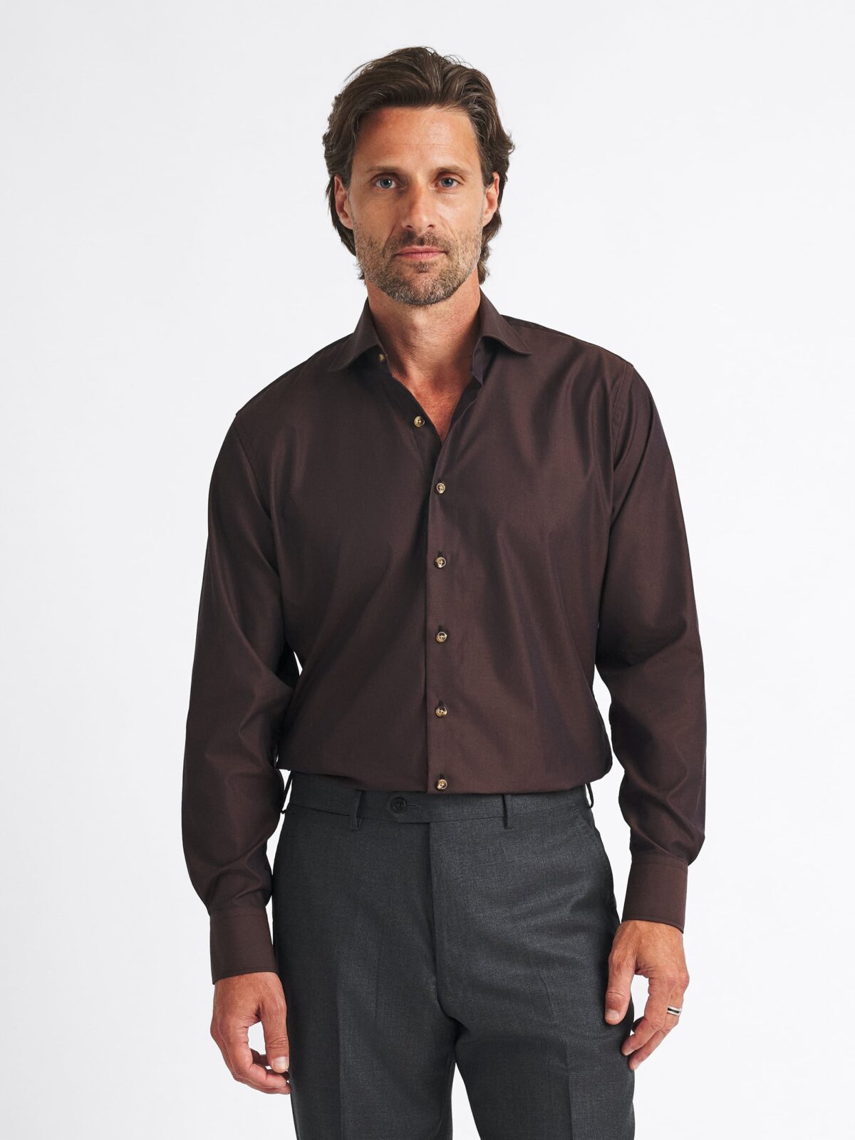 The Miles Broadcloth Dress Shirt in Brown