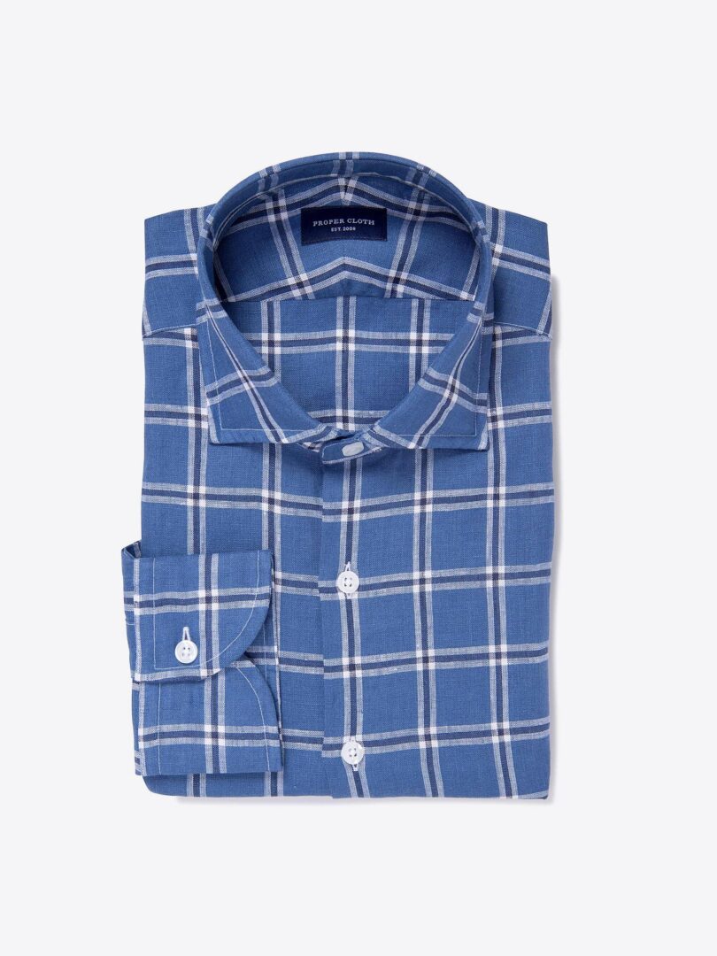 Porto Slate Plaid Linen Dress Shirt 