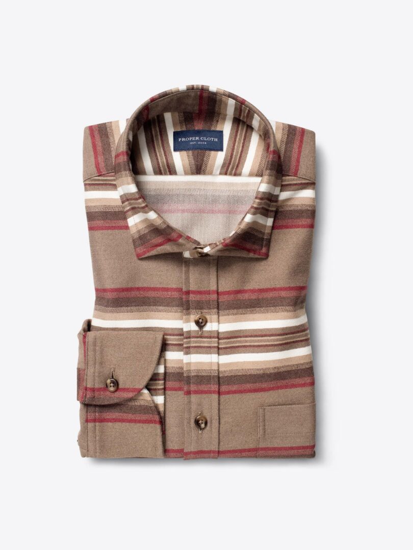 Taupe Red and White Southwest Stripe Dress Shirt 