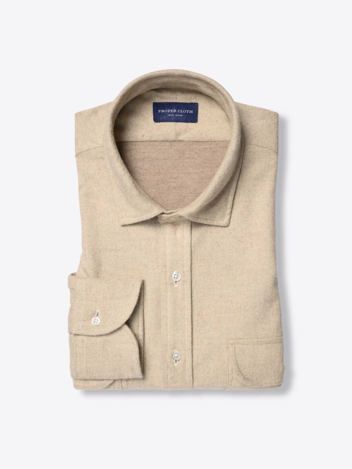 Canclini Beige Twill Beacon Flannel Shirt by Proper Cloth