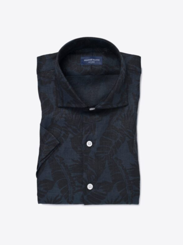 Japanese Navy Floral Linen Short Sleeve