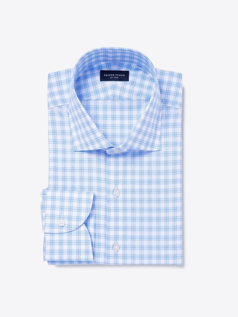 Carson Light Blue Border Check Fitted Dress Shirt 