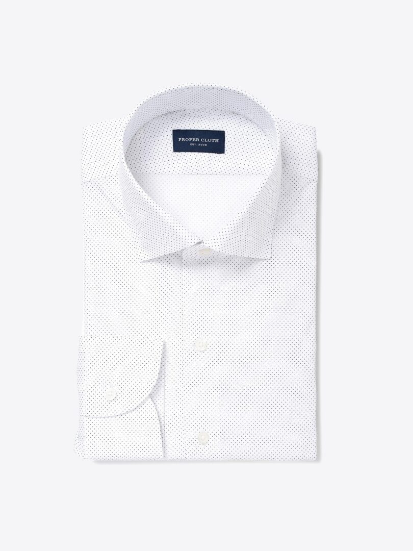 White and Navy Pindot Print Dress Shirt 