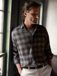The Beacon Flannel Shirt in Grey Black and Burgundy Plaid