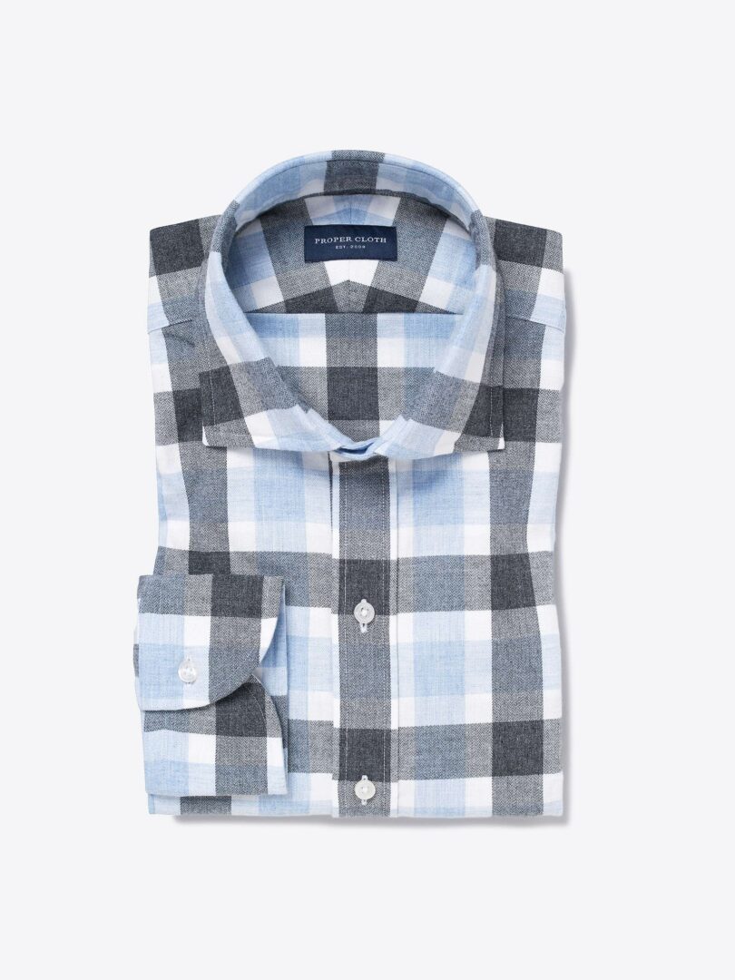 Light Blue and Grey Large Gingham Flannel Dress Shirt 