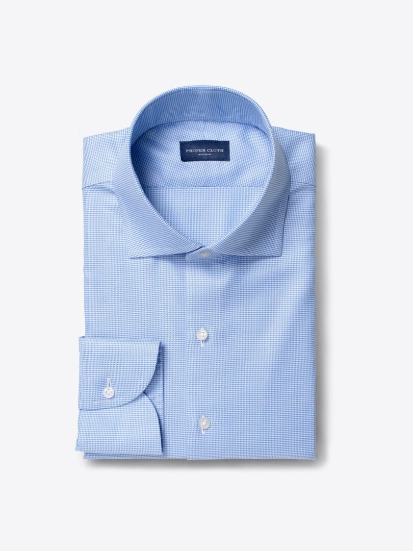 Non-Iron Light Blue Houndstooth Dobby Tailor Made Shirt 