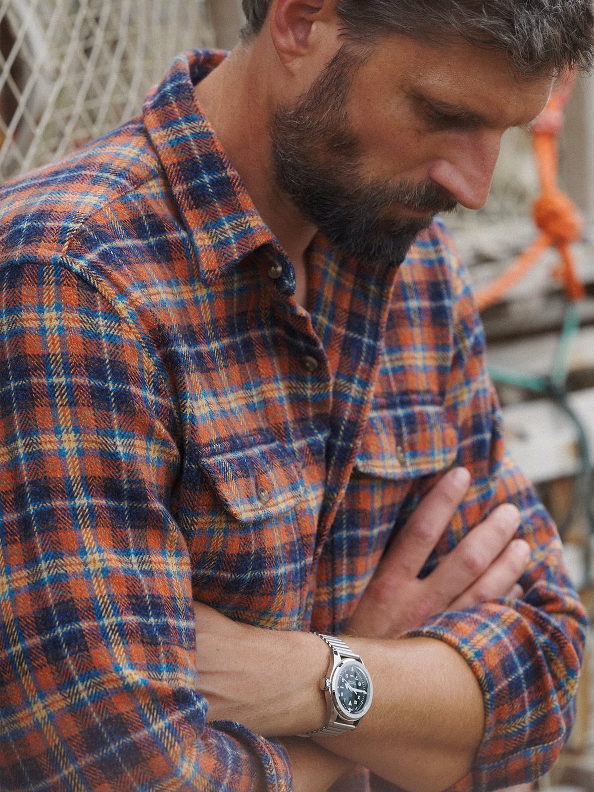 blue and orange dress shirt Performance Short-Sleeve Shirt Navy with Orange Floral Print | Freeman main image 1