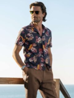 Albiate Black Red and Gold Floral Print Shirt by Proper Cloth