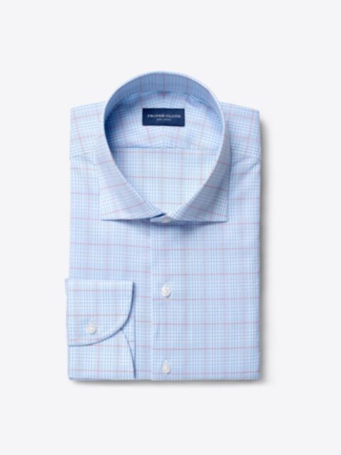 Shop Alden 120s Light Blue and Red Prince of Wales Check