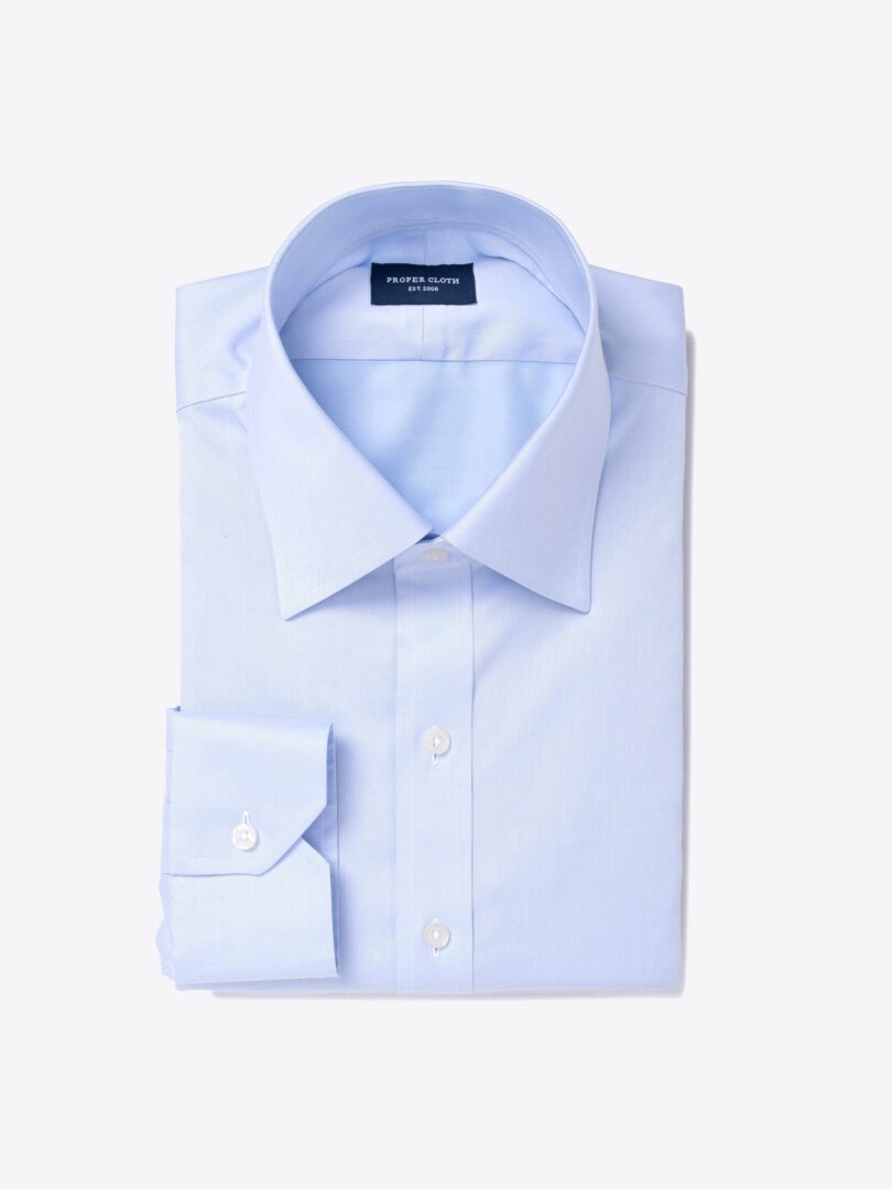 Non-Iron Supima Light Blue Twill Fitted Dress Shirt 