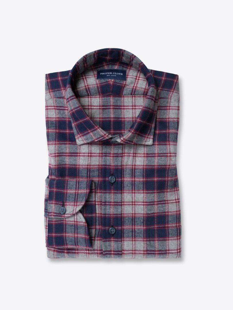 Grey Navy and Scarlet Plaid Flannel 