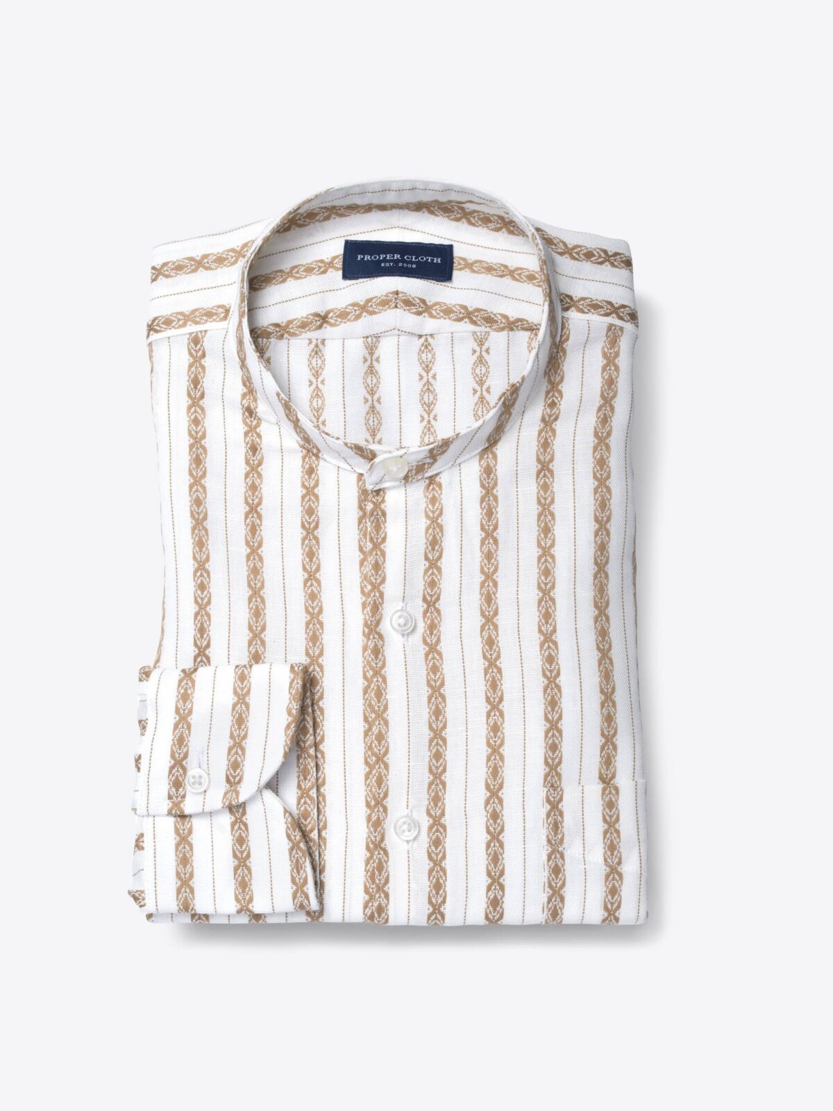 Portuguese Beige and White Aztec Jacquard Stripe Shirt by Proper Cloth