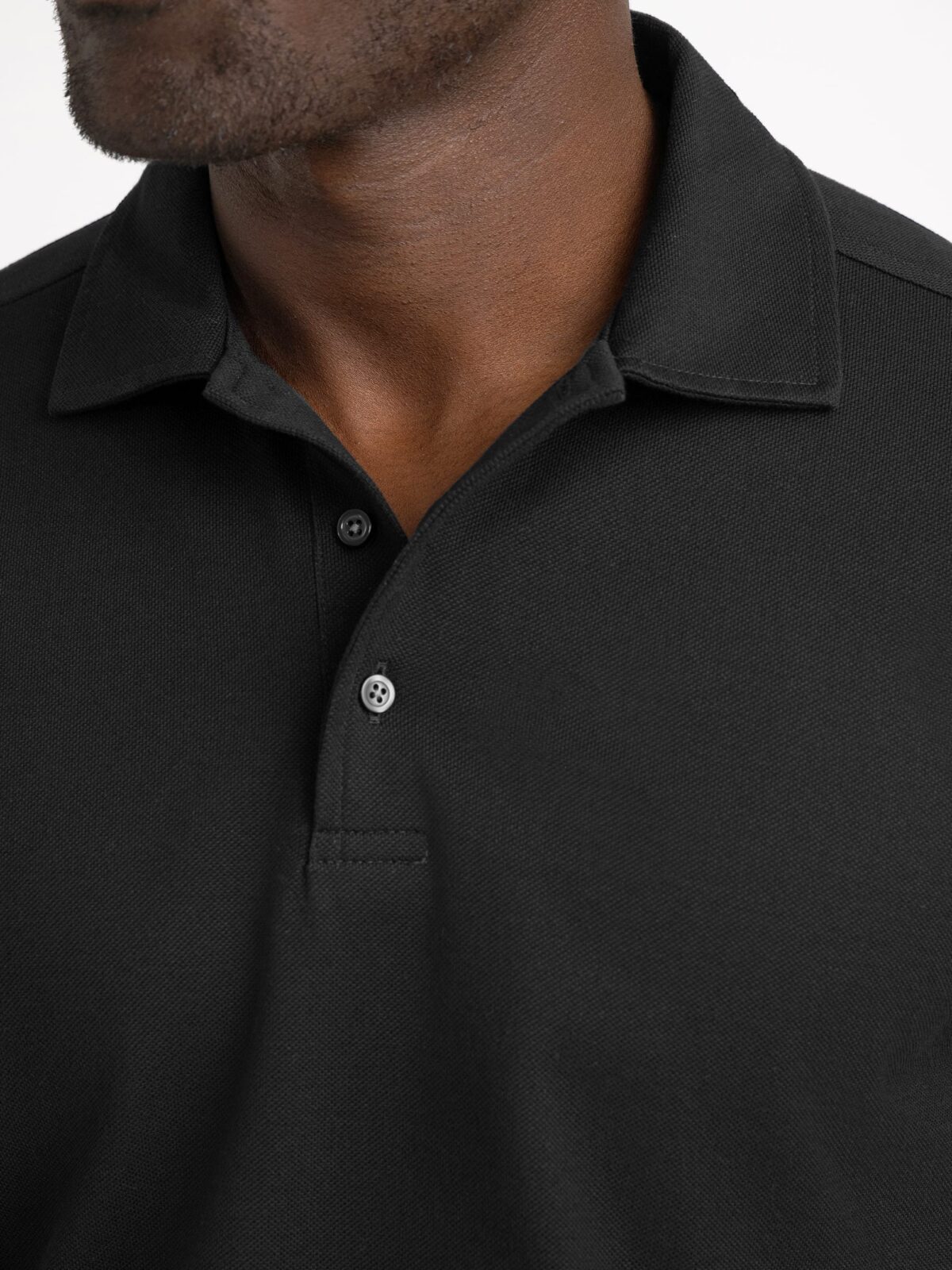 The Italian Long Sleeve Pique Polo Shirt in Black