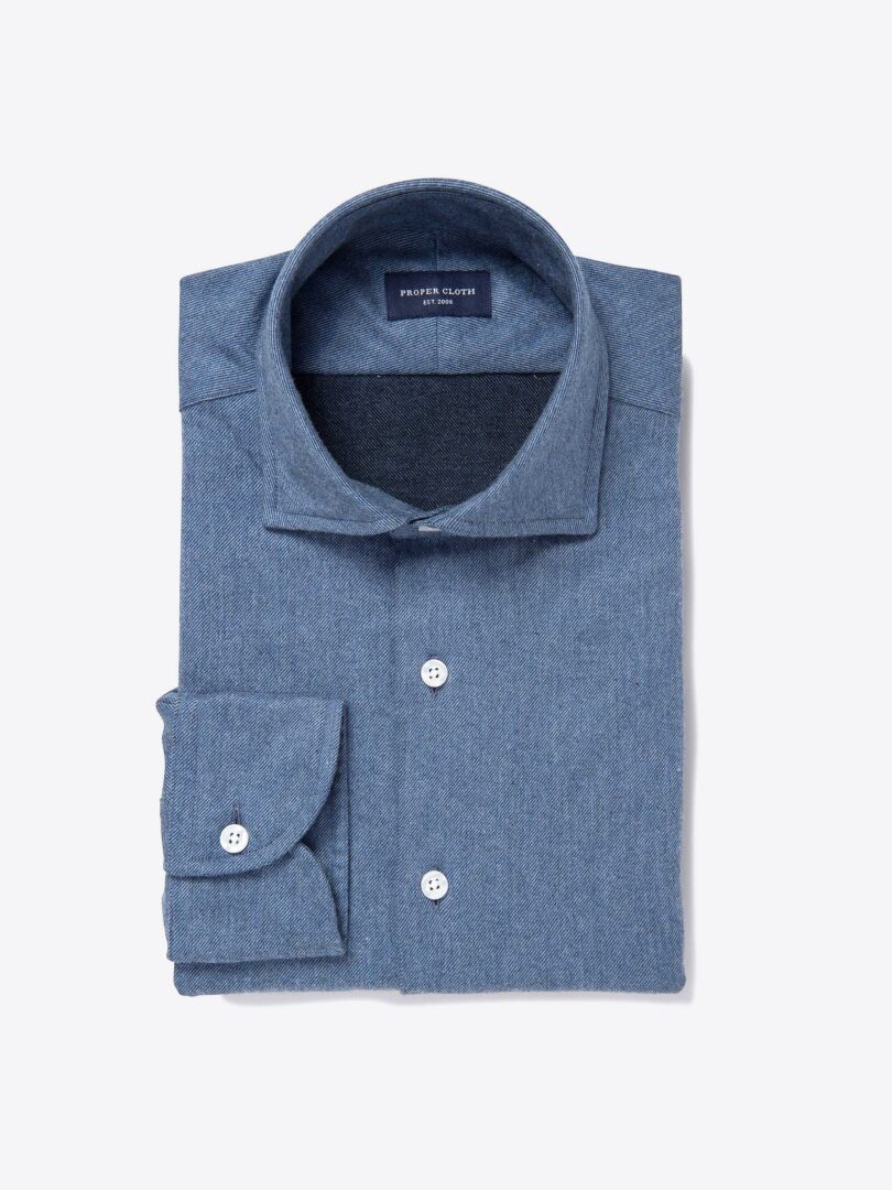 Canclini Glacier Blue Twill Beacon Flannel Fitted Shirt 