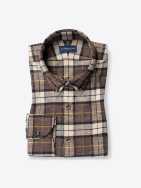 Shop Japanese Mocha and Yellow Faded Plaid Flannel