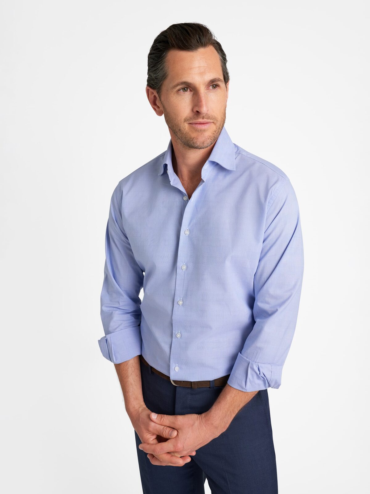 ヨーコサカモト THOMAS MASON シャツ Lサイズ ブルー The Thomas Mason Broadcloth Dress Shirt in Blue Large Glen Plaid