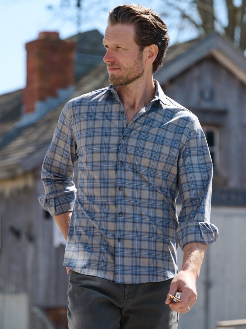 Malibu Grey and Slate 4 Way Stretch Plaid Twill Thumb Detail