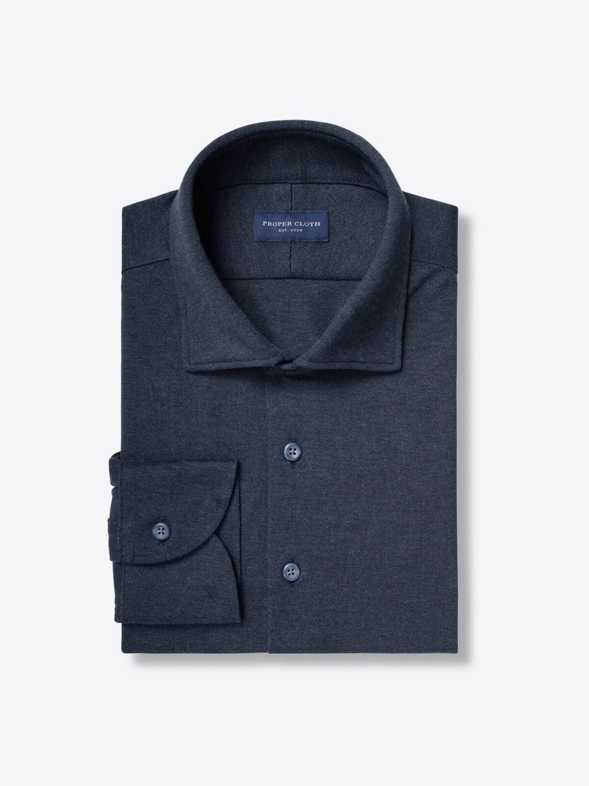 Canclini Navy Melange Easy Care Knit Pique Shirt by Proper Cloth