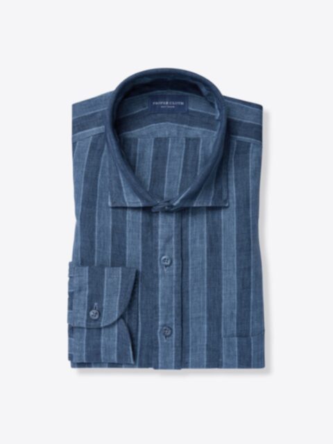 Shop Leomaster Washed Navy Multi Stripe Linen
