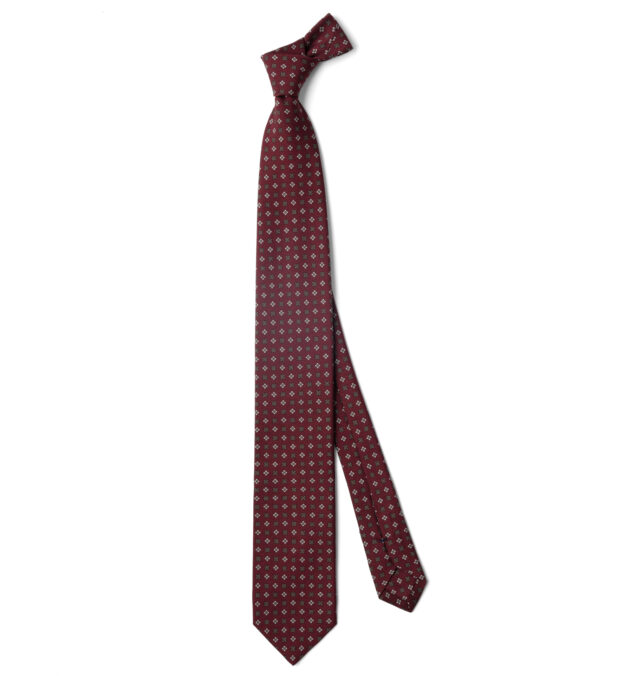 Burgundy and Grey Foulard Print Silk Tie by Proper Cloth
