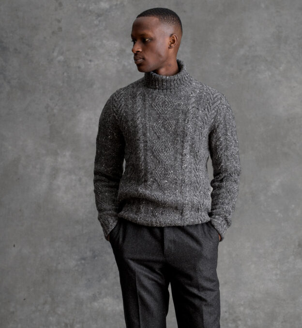 Italian Grey Donegal Wool Cashmere Aran 