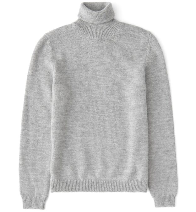 Grey Melange Wool and Alpaca Turtleneck Sweater