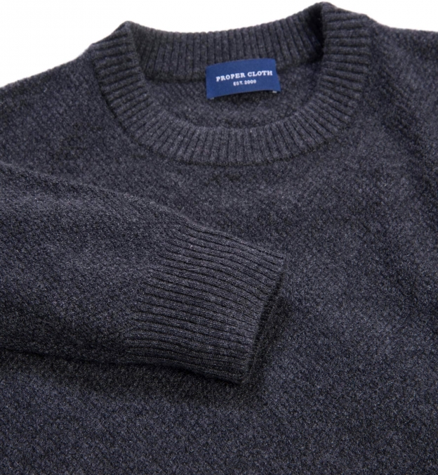 Charcoal Cobble Stitch Cashmere Sweater by Proper Cloth