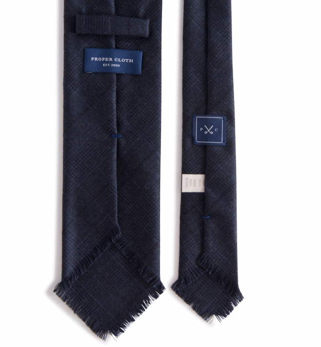 Corvara Navy Plaid Frayed Wool Tie by Proper Cloth