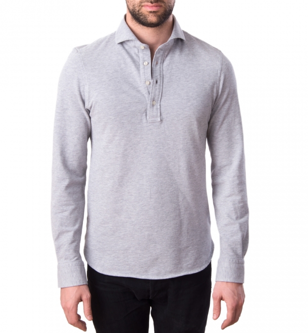 Grey Melange Long Sleeve Polo by Proper Cloth