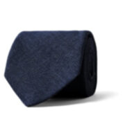 Thumb Photo of Navy Linen Wool and Silk Blend Tie