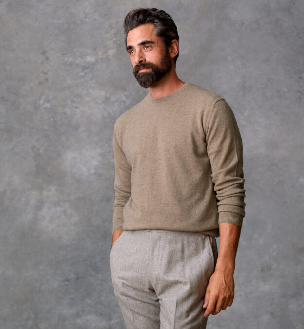Taupe Cashmere Crewneck Sweater by Proper Cloth