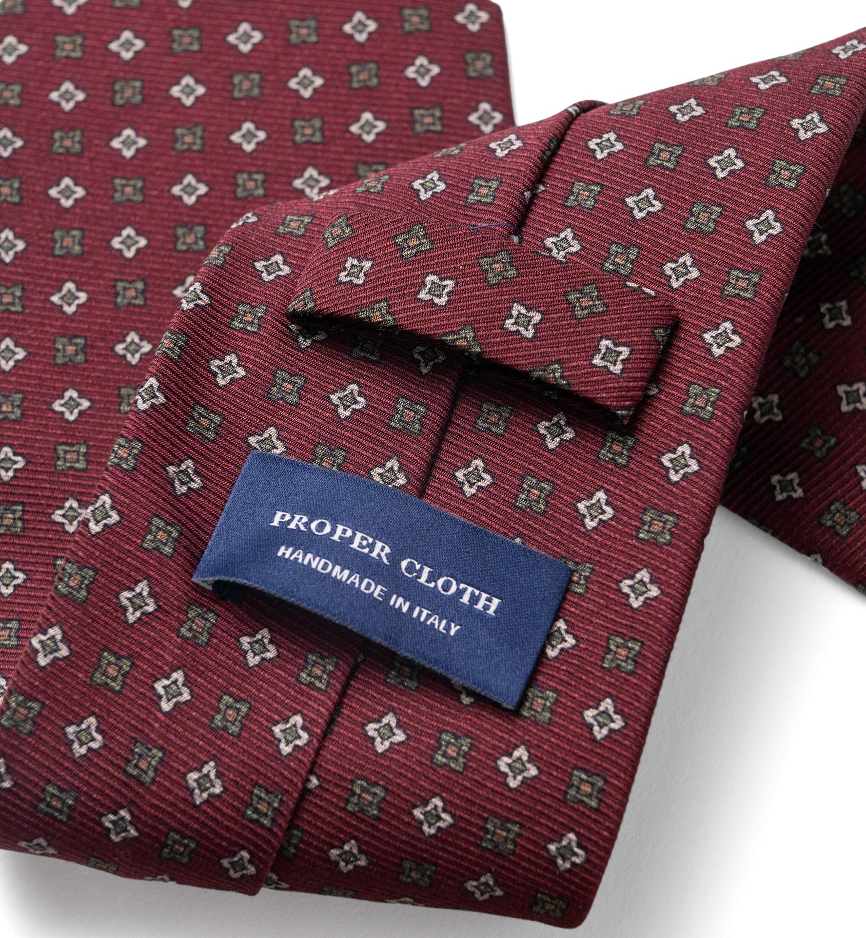 Burgundy and Grey Foulard Print Silk Tie by Proper Cloth
