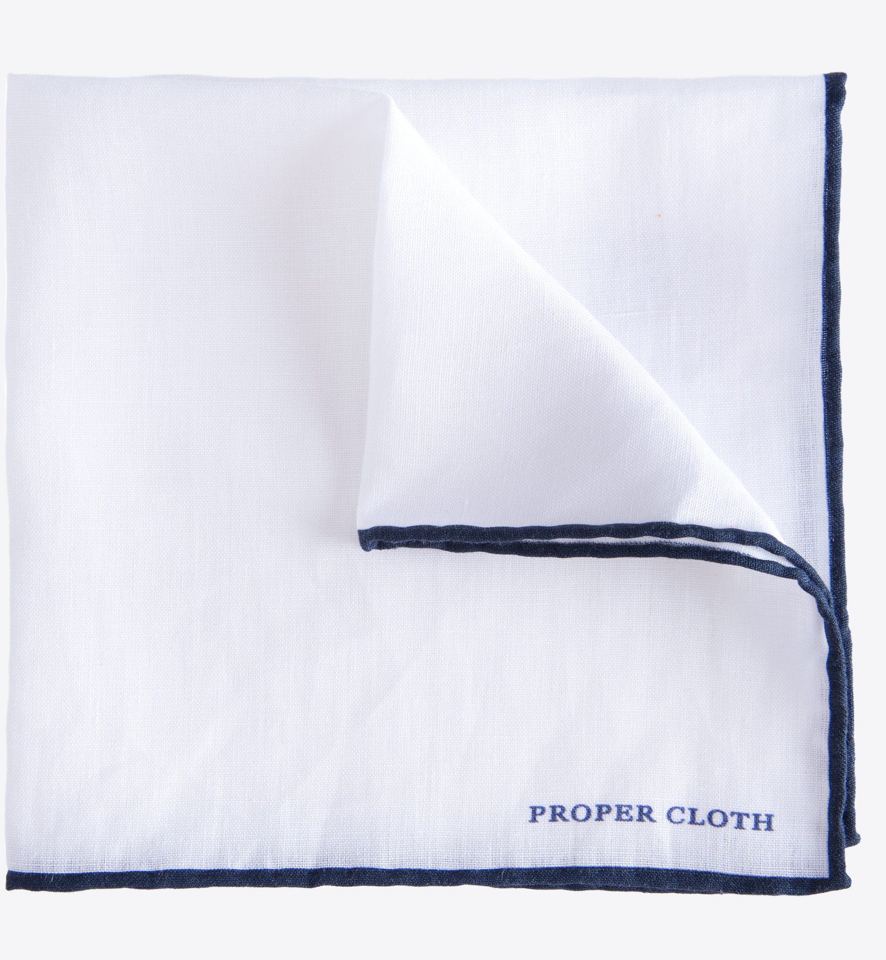 White Navy Tipped Pocket Square by Proper Cloth