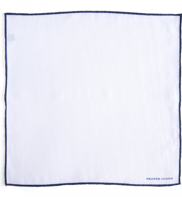 White Navy Tipped Pocket Square by Proper Cloth