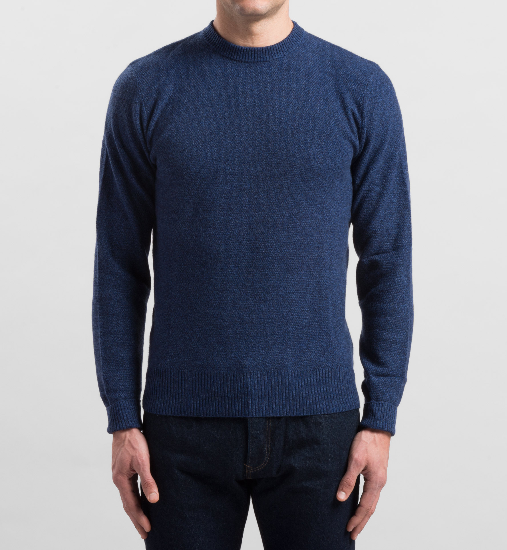 Indigo Cobble Stitch Cashmere Sweater by Proper Cloth