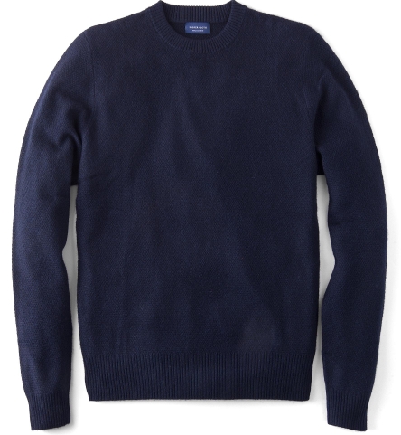 Navy Cobble Stitch Cashmere Sweater by Proper Cloth